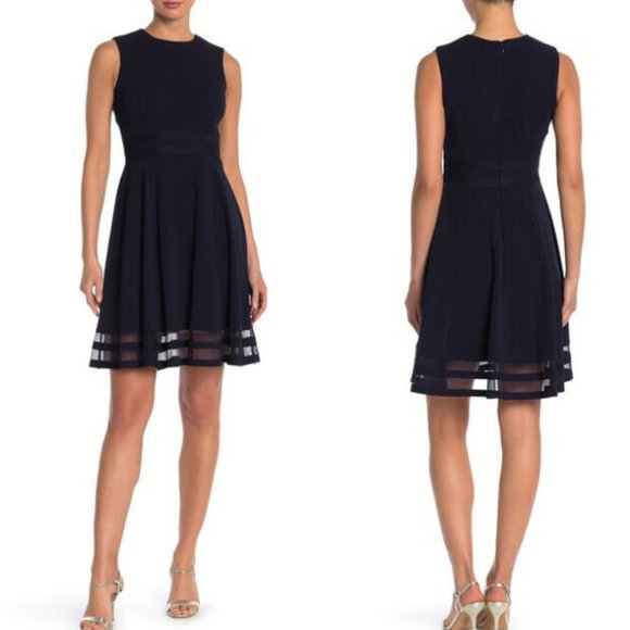 calvin klein fit and flare illusion dress